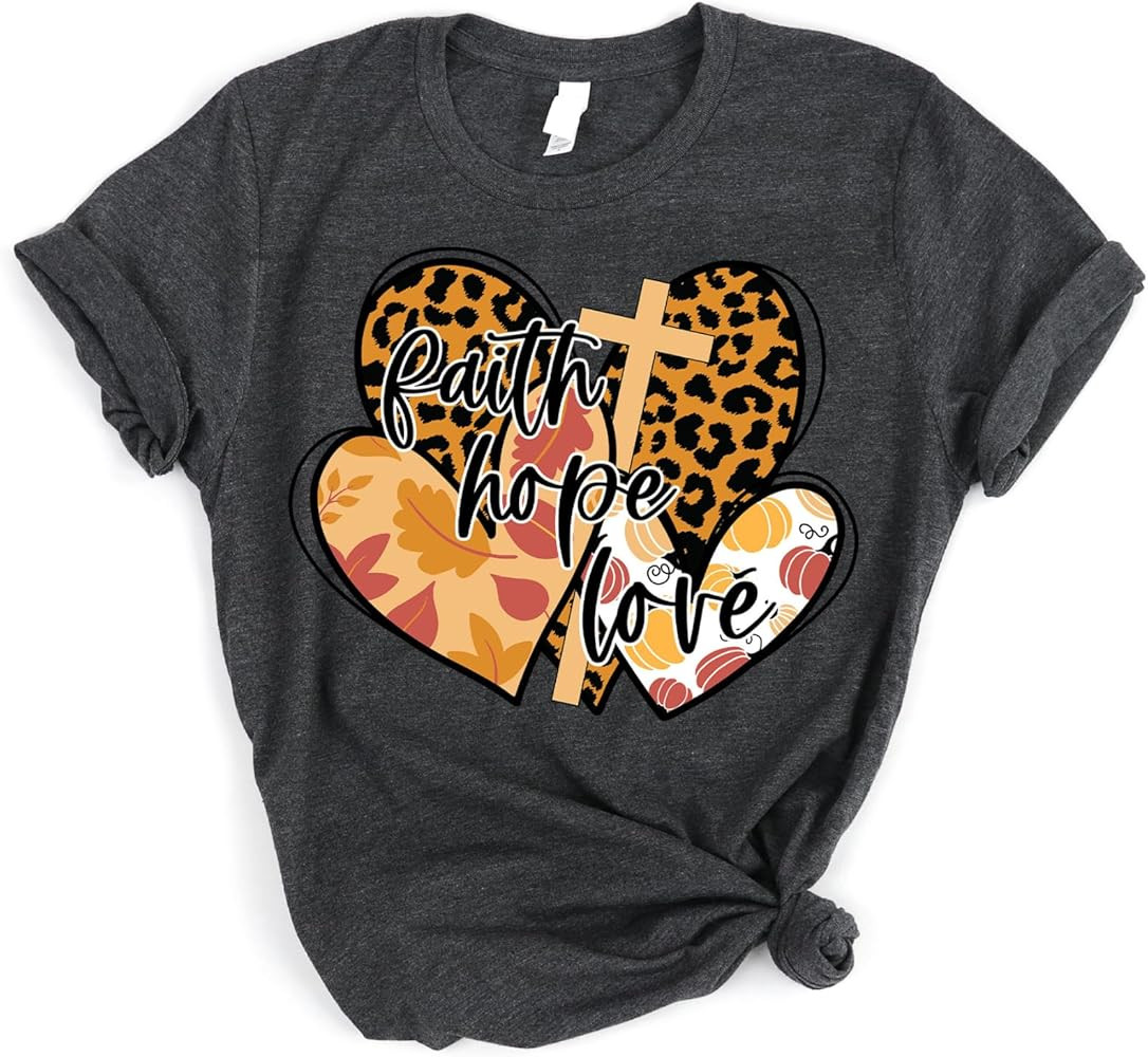 Love in Faith | Faith Hope Love Fall | Graphic Christian T-Shirt | Faith-Based Apparel | Heather ... | Amazon (US)