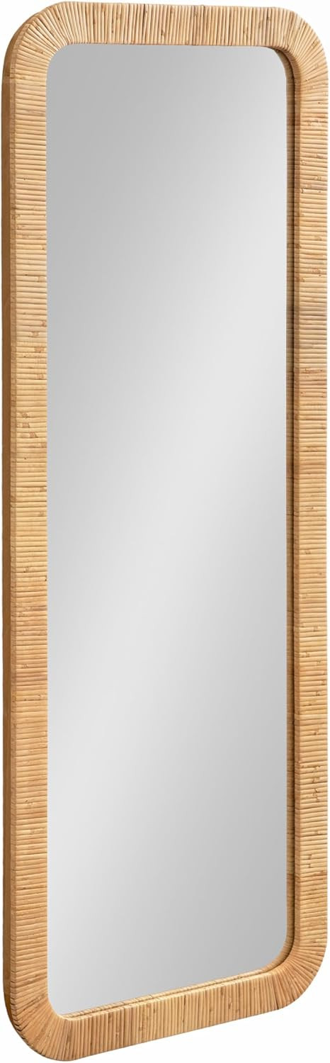 Kate and Laurel Rahfy Boho Rectangle Rattan Wall Mirror, 18 x 48, Natural Wood, Decorative Rounded Rectangular Full-Length Mirror with Authentic Rattan Frame for Bedroom Floor Mirror | Amazon (US)