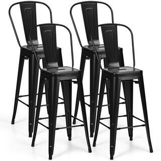 Black 4-Piece 30 in. High Back Metal Industrial Bar Stools with Top and High Backrest | The Home Depot