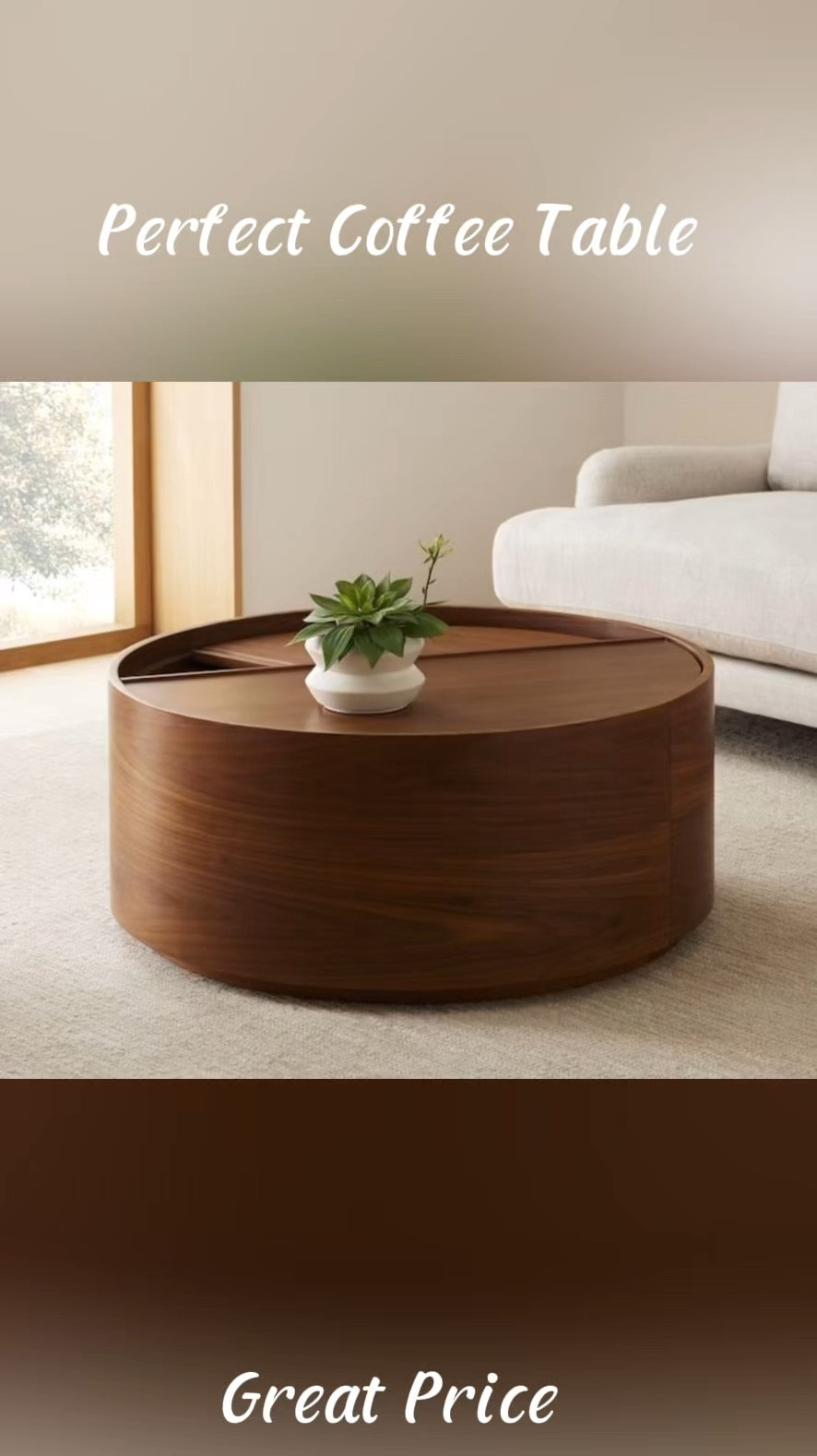 Cool Walnut: Walnut veneer over engineered wood.
Washed Oak: White oak veneer over engineered wood.
Winter Wood: Ash veneer over engineered wood.
Blackened Oak: Oak veneer over engineered wood.
Interior frame: Solid mahogany wood.
All wood is kiln-dried for added durability.
Top swivels open and closed.
overall dimensions::
36"diam. x 16.5"h

#home #coffeetable #table #furniture #roundcoffeetable #coffeetablewithstorage

#LTKHome #LTKStyleTip