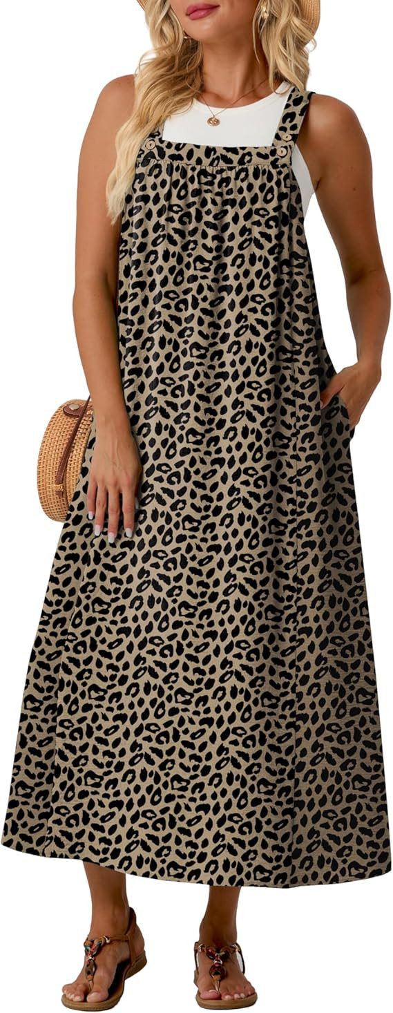 Lepunuo Summer Dresses for Women 2026 Casual Boho Overall Dress Adjustable Cover up with Pockets | Amazon (US)