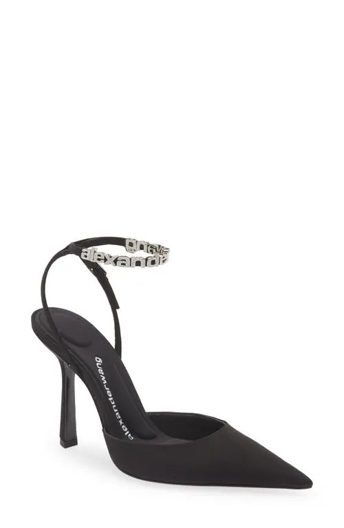Alexander Wang Delphine Crystal Logo Pointed Toe Pump in Black at Nordstrom, Size 9.5Us | Nordstrom