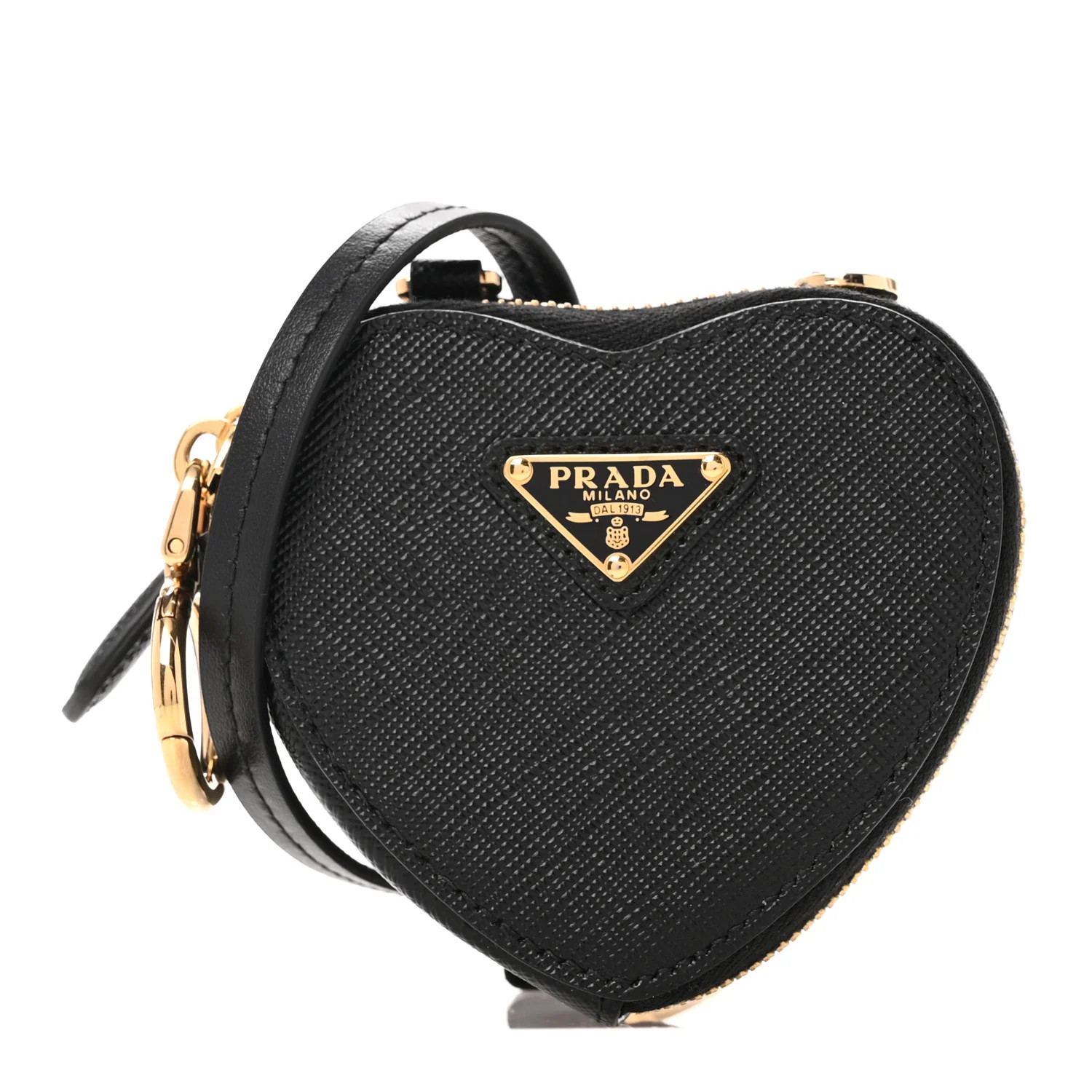 Saffiano Mini Heart Pouch Black | FASHIONPHILE (US)