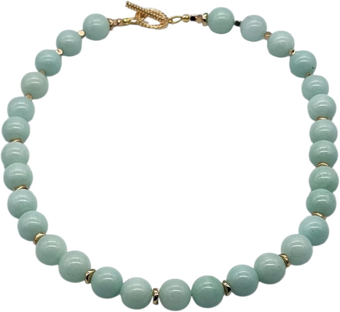 Amazonite Beaded Necklace with Matching Drop Earrings Set, Light Green Stone Jewelry | Amazon (US)