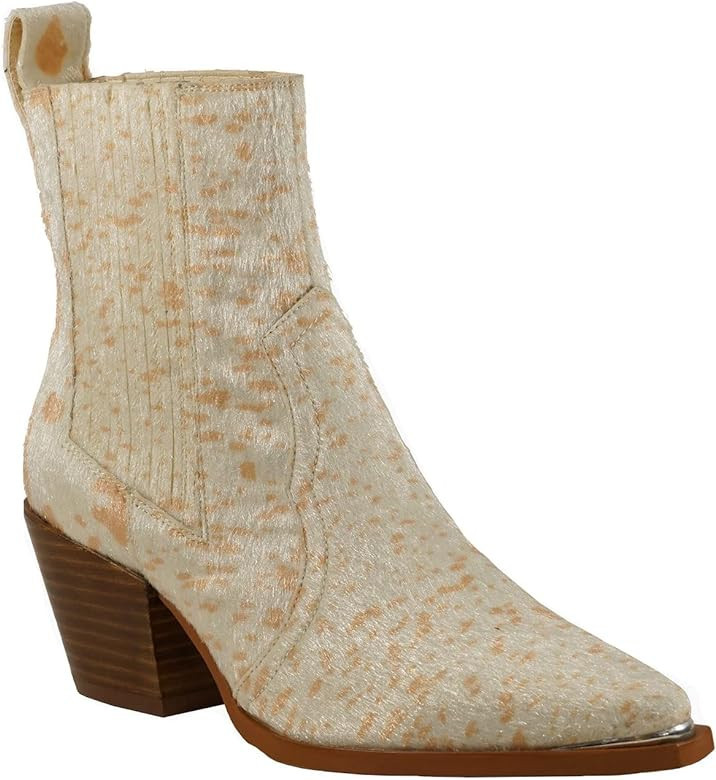 ARiderGirl Eleanor Women's Western Booties Animal Print Slip On Pointed Toe Stacked Heel Ankle Bo... | Amazon (US)