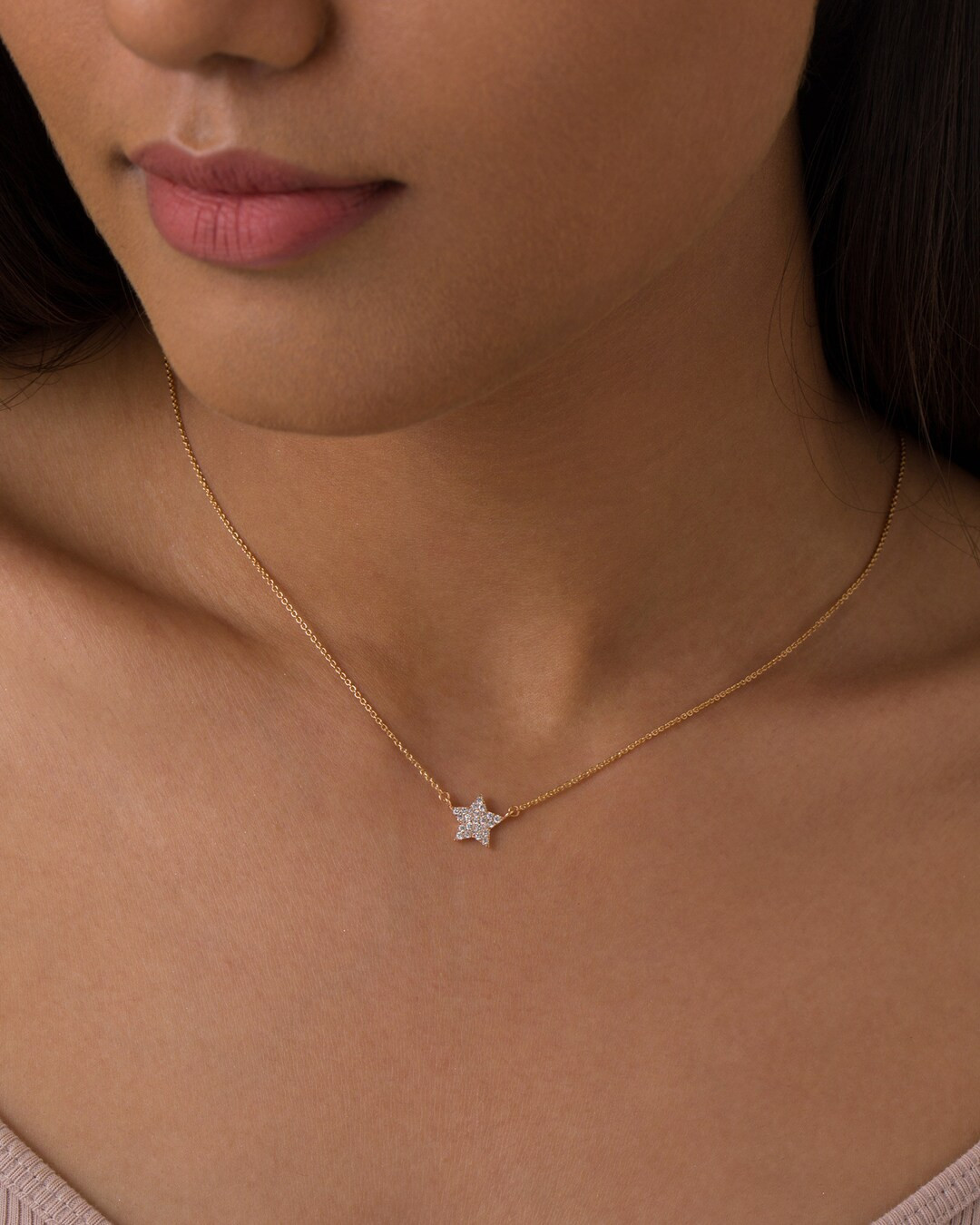 14k Solid Gold Diamond Star Necklace Real Gold Star Necklace Dainty Star Necklace Tiny Star Diamo... | Etsy (US)