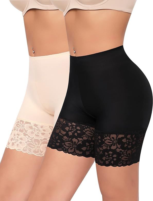 Slip Shorts for Under Dresses Women Anti Chafing Underwear Seamless Boyshorts Panties Lace Under ... | Amazon (US)