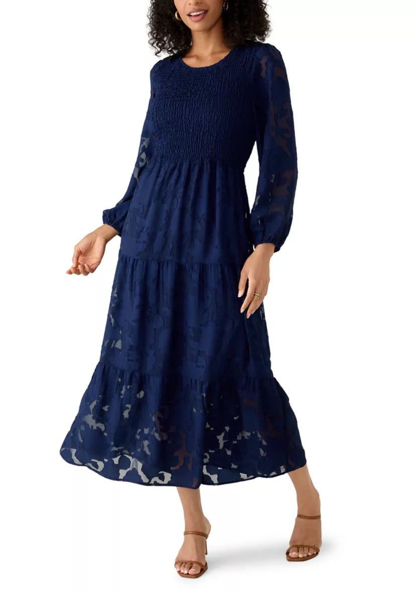 Women's 3/4 Sleeves Embroidered Chiffon A-Line Midi Dress | Belk