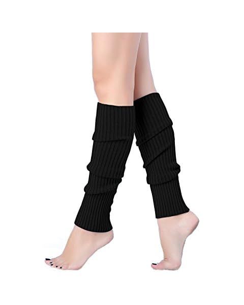 Zando Women Fashion Leg Warmers Adult Junior 80s Ribbed Knitted Long Socks for Party Sports A Black  | Amazon (US)