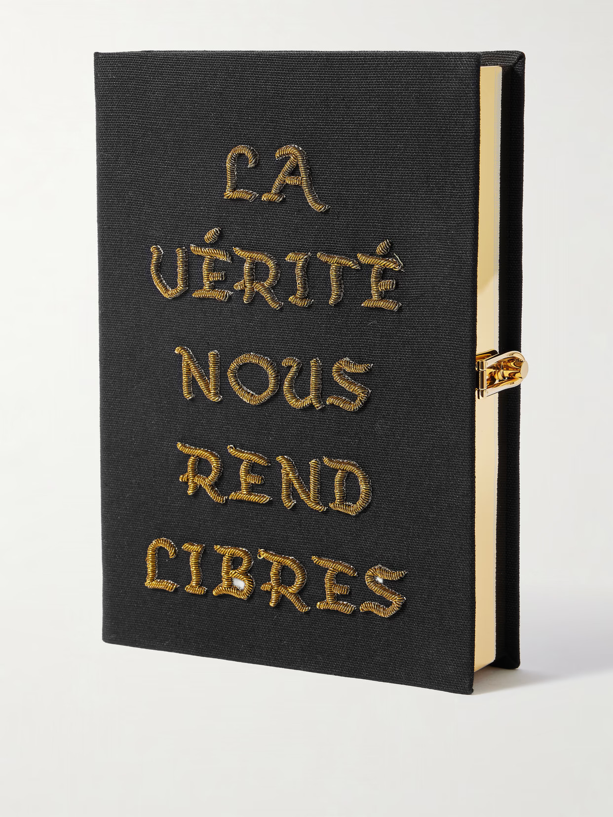 Olympia Le-Tan - La Vérité Nous Rend Libre Embroidered Canvas Clutch - Black | NET-A-PORTER (US)