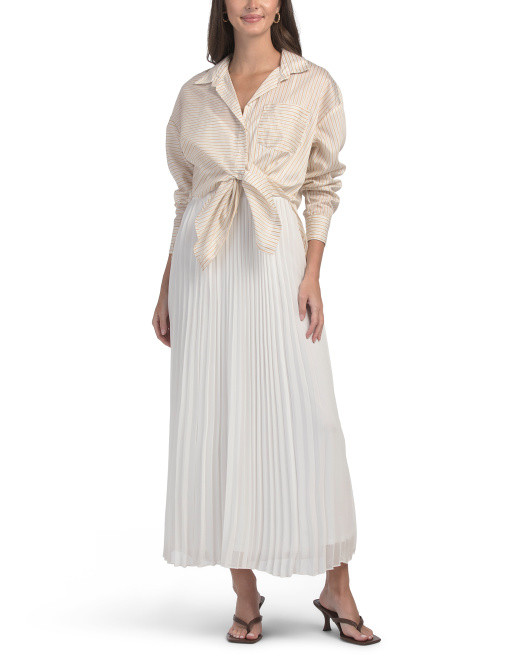2pc Pleated Maxi Dress With Shirt Set | TJ Maxx