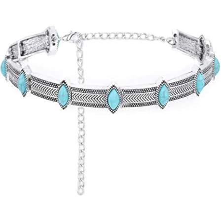 Yheakne Boho Turquoise Choker Necklace Vintage Turquoise Necklace Chunky Silver Chain Necklace Th... | Amazon (US)