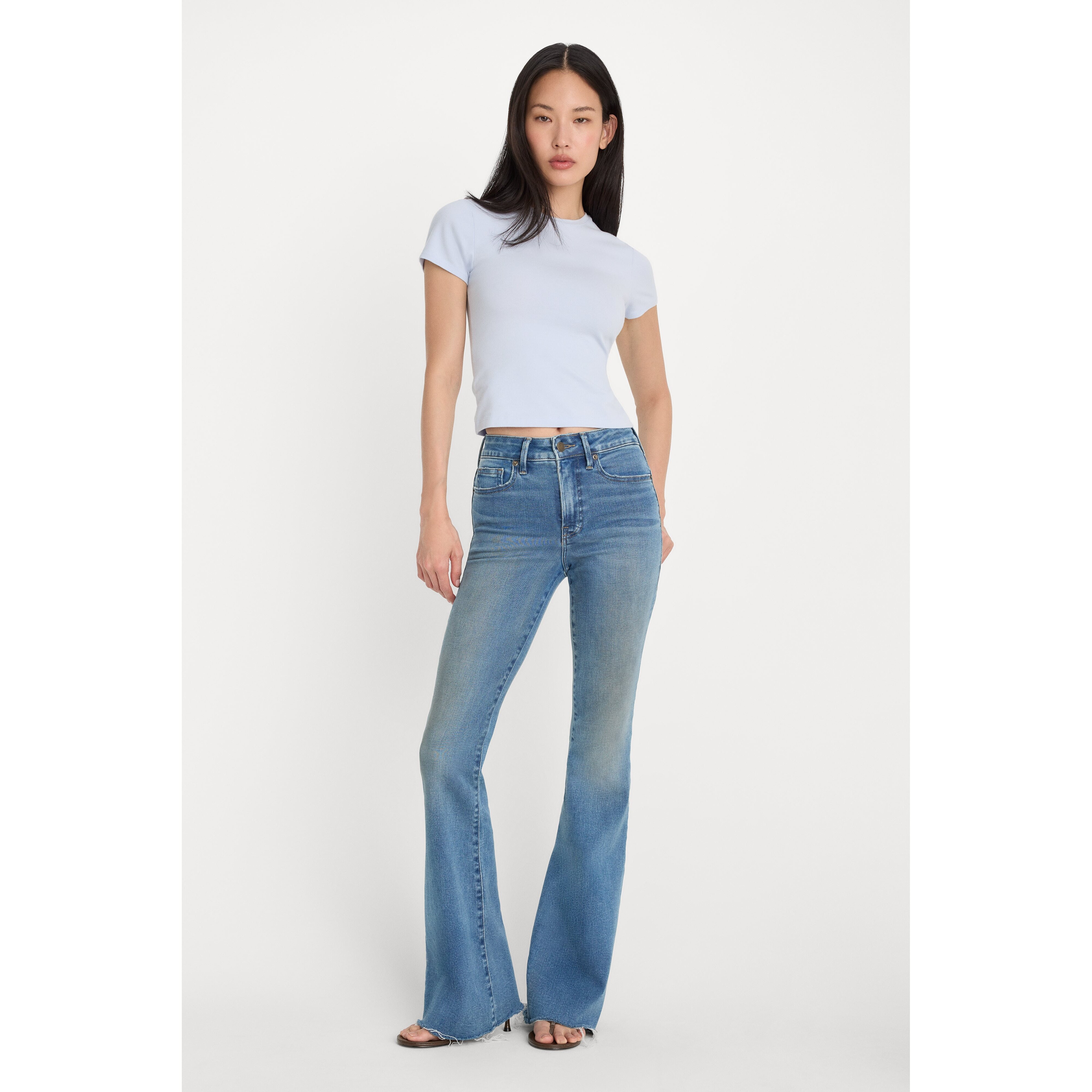 Women's Soft Tech Good Legs Flare Jeans | Extra Stretch, Flat Tummy Tech, Gap-Proof Waistband | Indigo, Size 10 | Good American | Good American