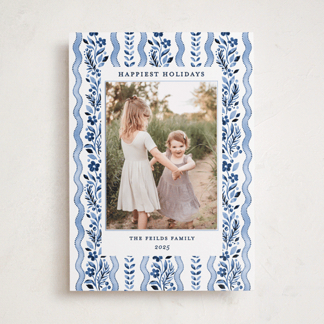 "Vintage ribbon" - Customizable Holiday Photo Mount Cards in Green by Sarah Knight. | Minted