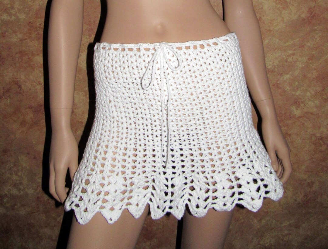 Crochet White Mini Skirt, Sheer Lace Crochet Skirt, Beach Skirt, Tie Front Drawstring Crochet Bea... | Etsy (US)