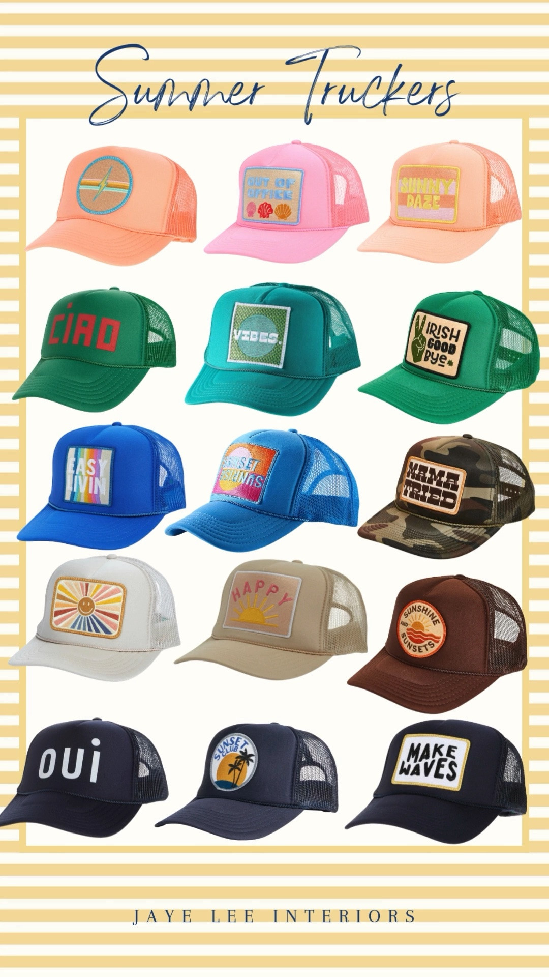 Sunshine and happiness in the forecast call for all the cute summer trucker hats! Pair with denim shorts and a classic white tee, or a bright and colorful sarong, a fun beach bag, sunnies and always some fab, funky jewelry! 
#vacationhats #vacationlooks #truckerhats #sunhats #summeraccessories #beachhat #ballcap #Mother’sDayGiftIdeas #Mother’sDayGiftGuide #GiftsForMom ￼

#LTKMothersDay #LTKActive #LTKSeasonal