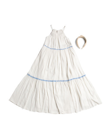 Girls Gauze Tiered Dress With Headband | TJ Maxx