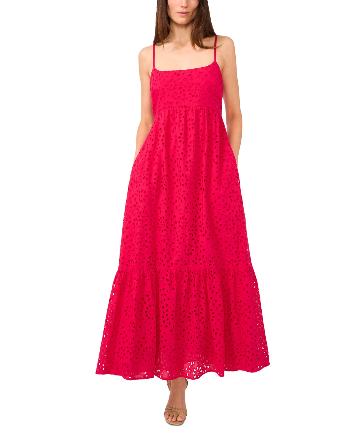 1.State Women's Eyelet Detail Cotton Maxi Dress - Magenta | Macy's
