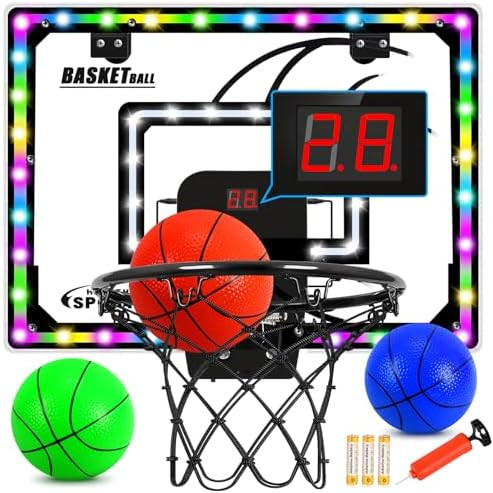 AOKESI Mini Indoor Basketball Hoop for Kids Scoring Hoop with 3 Balls,Led Light & Batteries Over ... | Amazon (US)