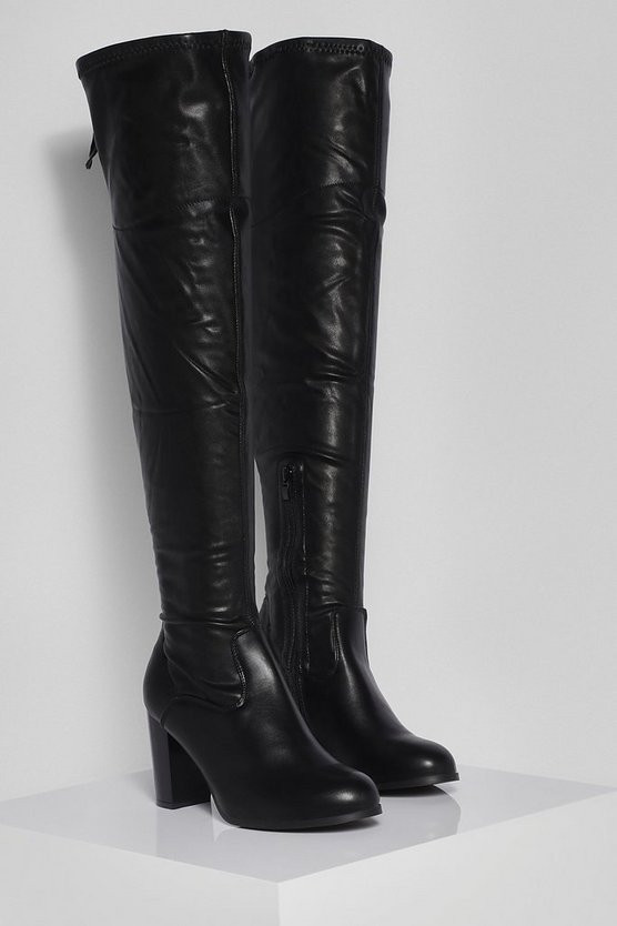 Block Heel Zip Back Over The Knee Boots | Boohoo.com (US & CA)