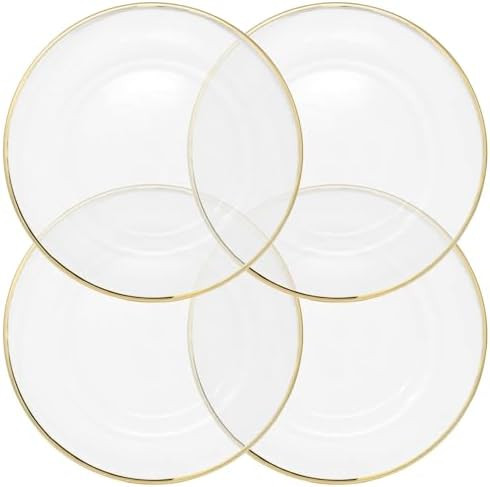 Ms Lovely Clear Glass Charger 13 Inch Dinner Plate With 0.5 CM Metallic Rim - Set of 4 - Gold | Amazon (US)