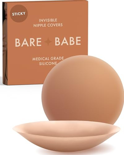 Bare Babe Reusable Silicone Nipple Covers - Waterproof, Nude, 4 Shades - Sticky Breast Stickers for Strapless Dress (Caramel) | Amazon (US)