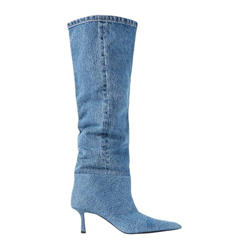Saint Leia Women's Knee High Boots Pointed Toe Denim 2.76Inch Stiletto Heel Boots(Blue Jeans,6.5) | Amazon (US)