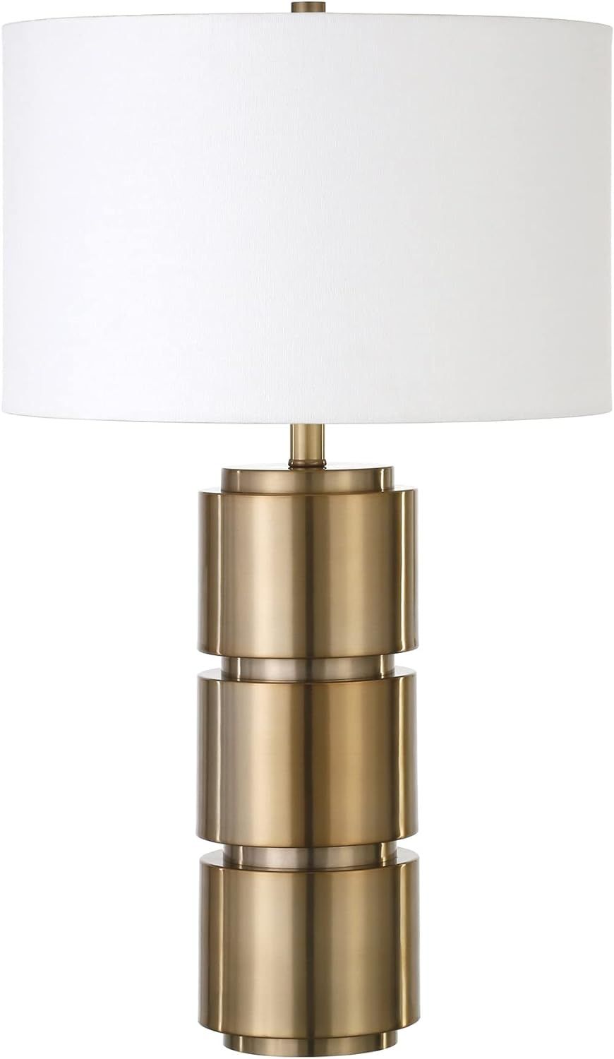 Henn&Hart Campbell 27" Tall Table Lamp with Fabric Shade in Brass/White, Lamp, Desk Lamp for Home... | Amazon (US)