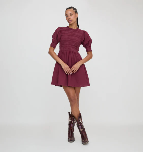 The Vivi Nap Dress - Burgundy Shadow Stripe | Hill House Home