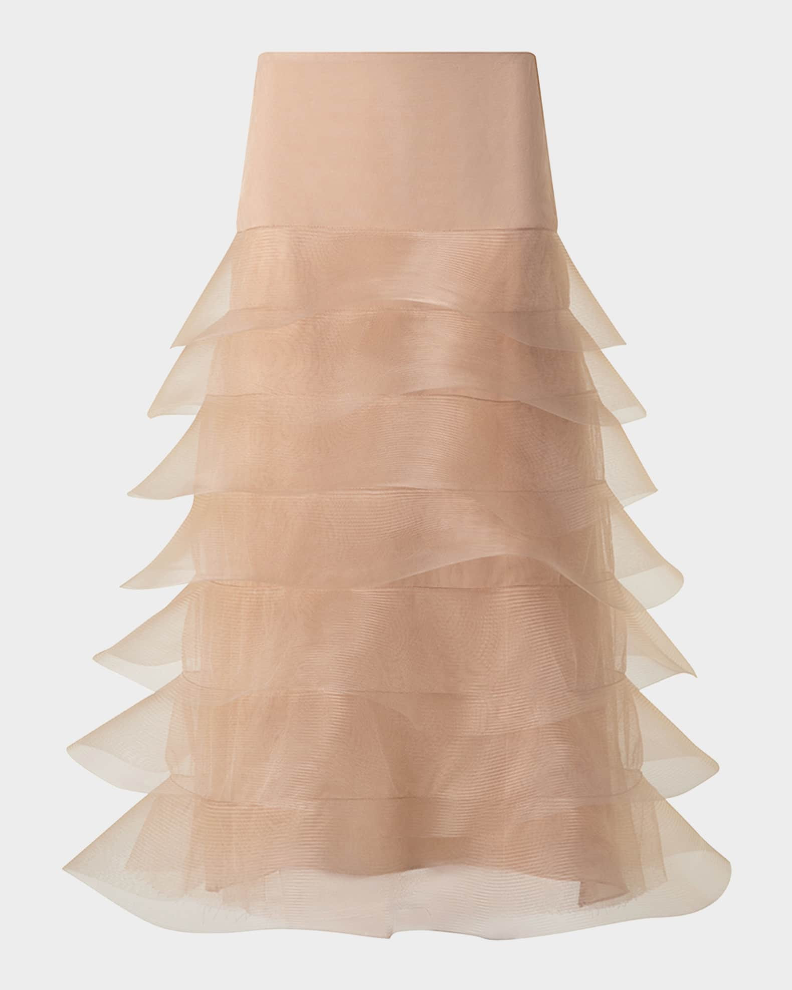 Akris Ruffle Tulle Midi Skirt | Neiman Marcus