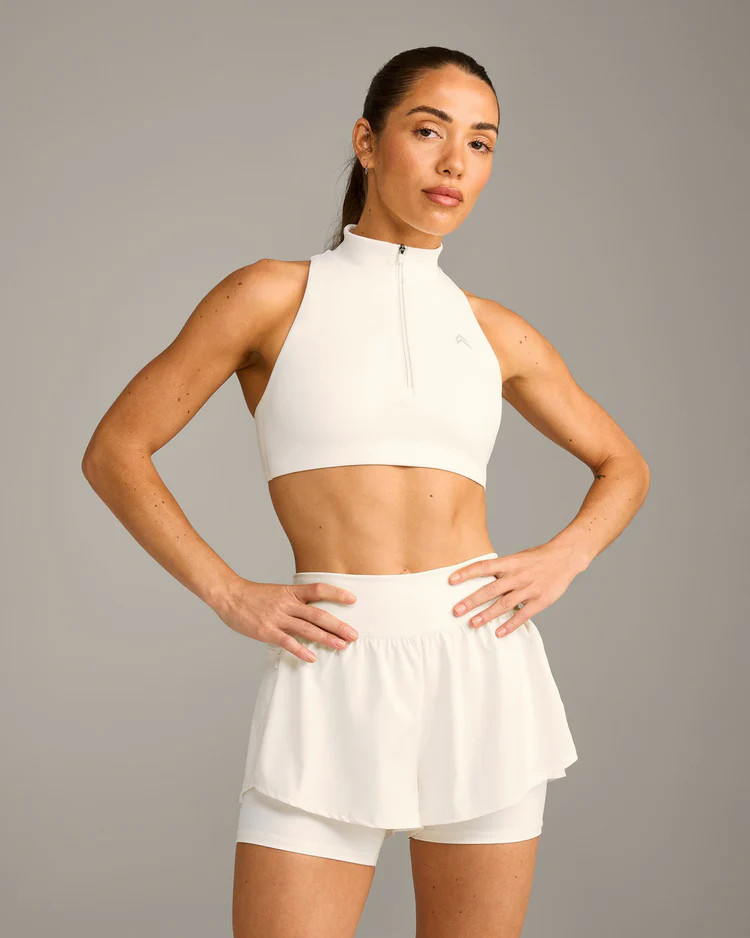 EasyLift™ Zip High Neck Sports Bra with Gray Logo 
 Marshmallow White | Oner Active (UK / US)