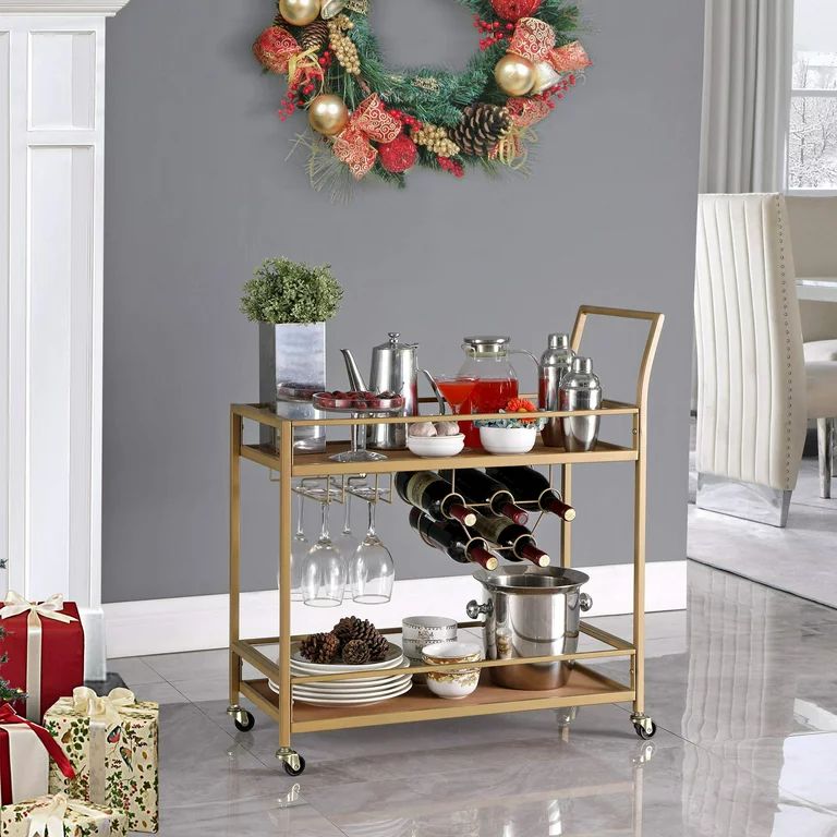 Bar Cart for The Home, Mobile Kitchen Serving Cart with Storage and Glass Holder, Living Room Sto... | Walmart (US)