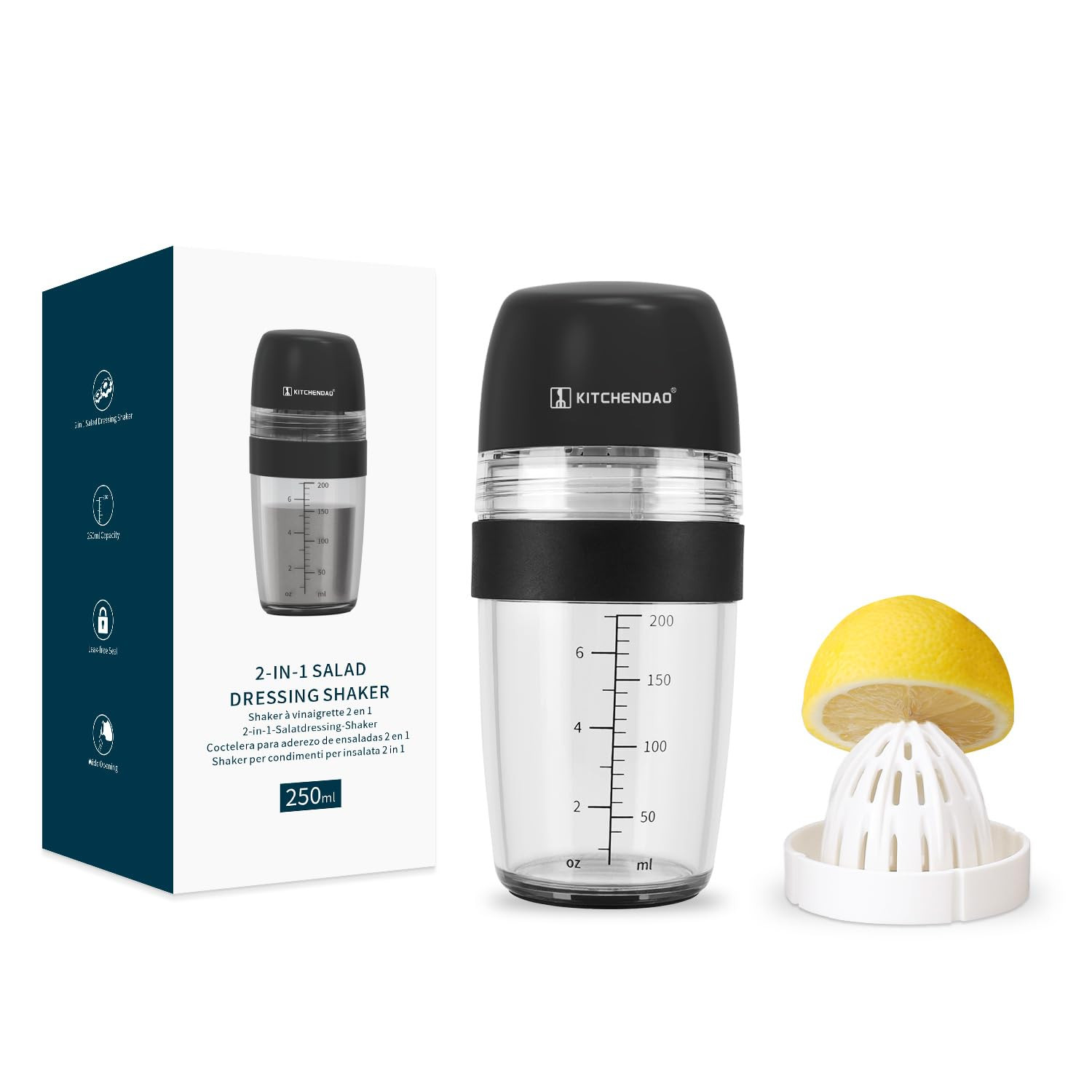 KITCHENDAO 2 in 1 Salad Dressing Shaker Container with Juicer, Pour Spout, LeakprooF, Soft Grip, ... | Amazon (US)