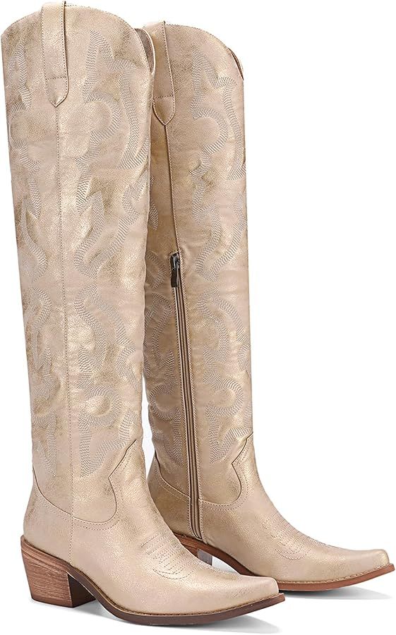 Tall Cowboy Boots for Women Over the Knee Cowgirl Boots Embroidered Chunky Heel Long Western Boot... | Amazon (US)
