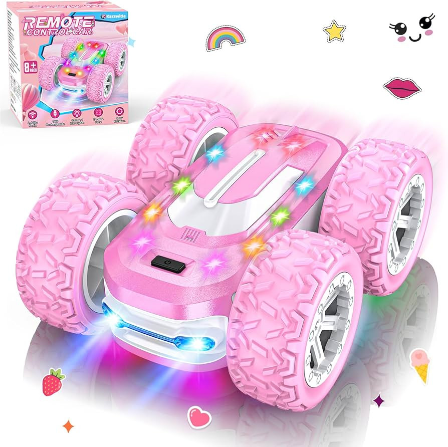 Pink Remote Control Car for Girls, RC Cars for Kids with DIY Sticker & Colored Lights, 2.4Ghz Dou... | Amazon (US)