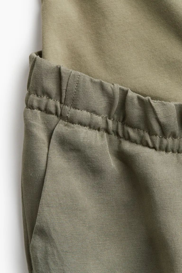 MAMA Linen-blend trousers - Khaki green - Ladies | H&M IN | H&M (UK, MY, IN, SG, PH, TW, HK)