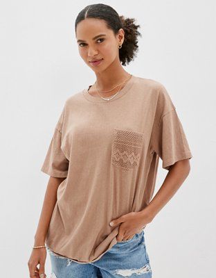 AE Oversized Crochet Pocket Tee | American Eagle Outfitters (US & CA)