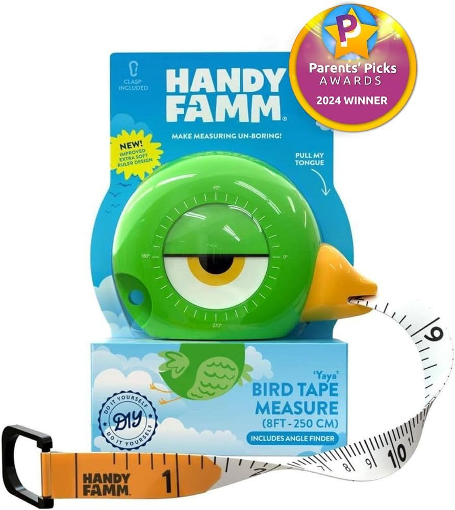 Handy Famm 8Ft Animal-Shaped Kids Tape Measure, Level & Protractor Angle Finder, Fun Educational ... | Amazon (US)