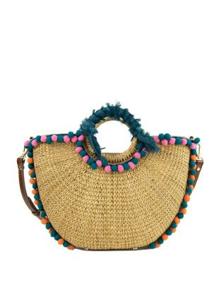 Inessa Pom-Pom Straw Tote | Lord & Taylor