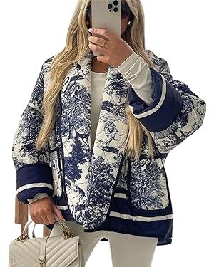 Quilted Jacket Women Printed Flower Patchwork Breasted Short Cardigan 2023 Autumn Chic Ladies | Amazon (US)