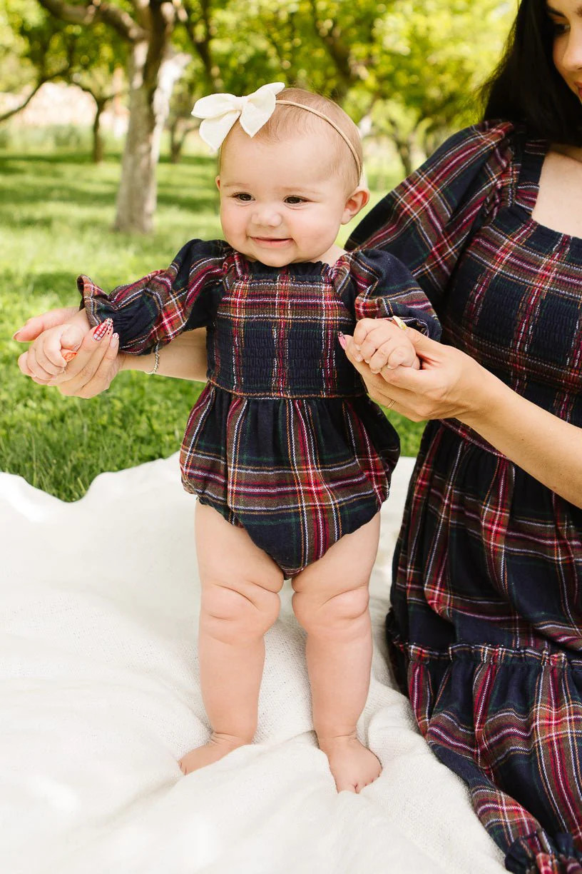 Baby Madeline Romper in Navy Plaid | Ivy City Co