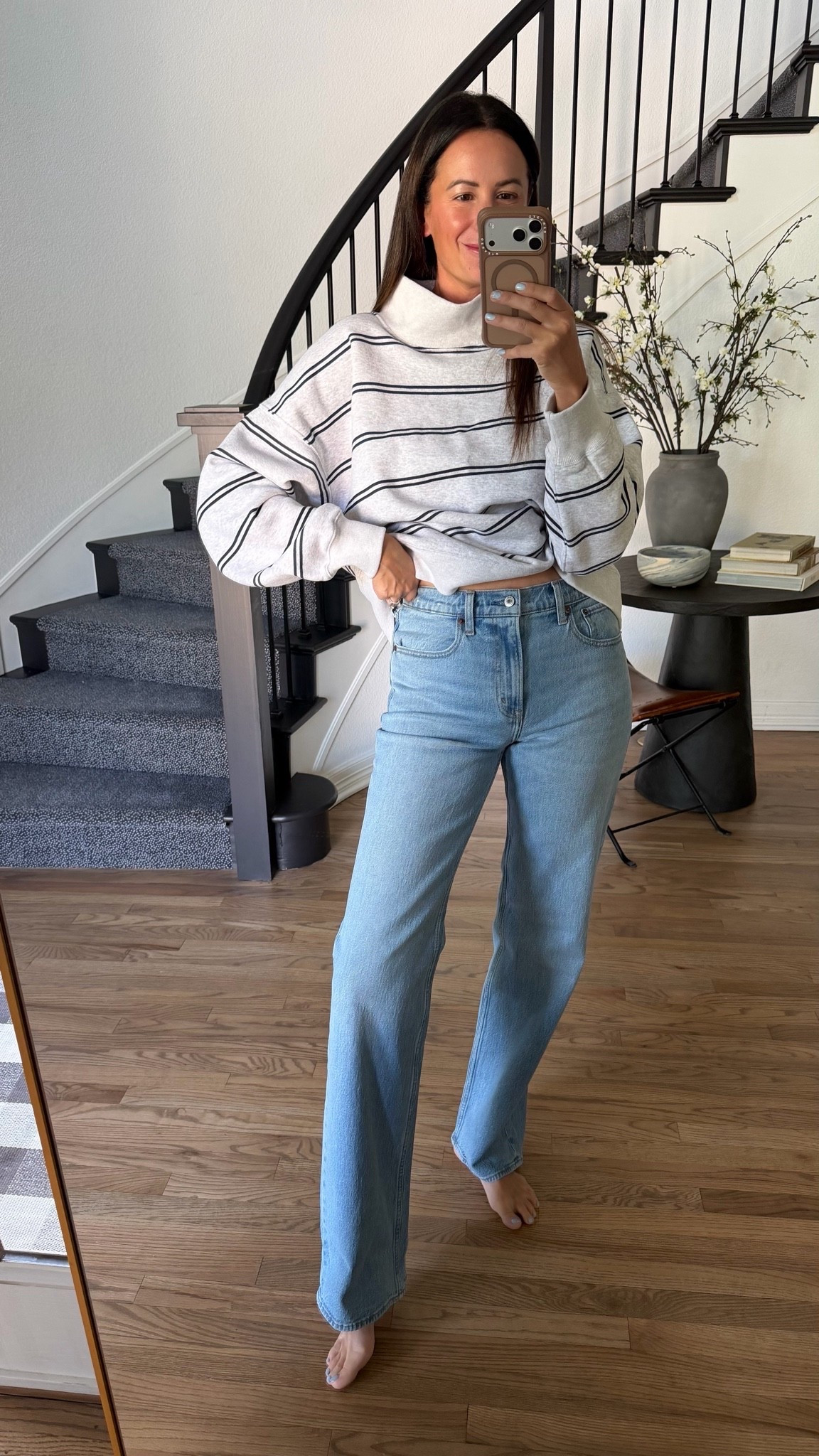 These are the high-rise 90s relaxed jeans from Abercrombie and I am wearing a size 27 extra long. All jeans are 25 to 50% off right now during their denim event and just about everything else is 20% off. Use code. DENIMAF to save an extra 15%! 

#LTKgrwm #LTKSaleAlert #LTKootd
