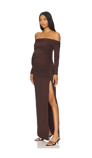 BUMPSUIT Off The Shoulder Evening Dress in Chocolate. - size S | Revolve Clothing (Global)