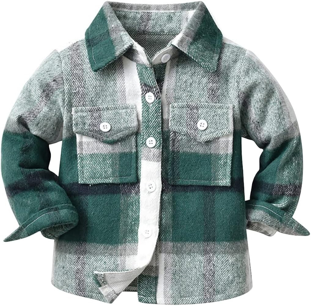 OBEEII Toddler Boys Girls Plaid Flannel Shirts Jacket Long Sleeve Lapel Button Down Shacket Fall ... | Amazon (US)
