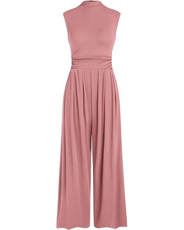 PRETTYGARDEN Womens Summer Jumpsuits Dressy Casual One Piece Outfits Sleeveless Mock Neck Wide Le... | Amazon (US)