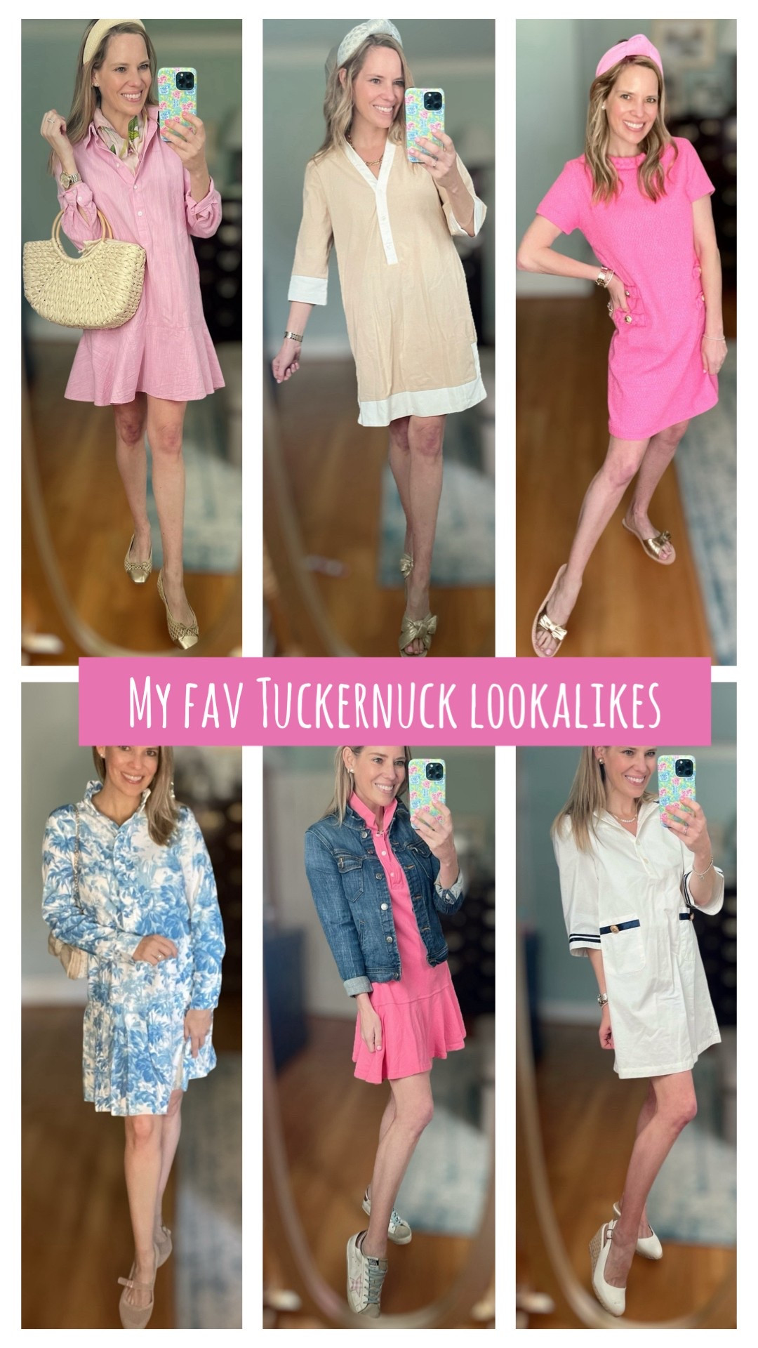 Tuckernuck style on an Amazon budget? Say less!
I rounded up my favorite preppy + polished dresses that look like they came straight from a Tuckernuck catalog — but every single one is an affordable Amazon lookalike! From classic shirt dresses to tailored tunics and girly flared silhouettes, these finds are feminine, flattering, and perfect for spring and summer styling!

Sizing: I’m wearing a mix of XS and S  – all fit true to size
Style tip: Add headbands, pearls, raffia bags, or espadrilles to complete that signature Tuckernuck aesthetic!

Shop each look:
	1.	Pink shirt dress with straw tote + headband
	2.	Beige + white contrast tunic with gold bow sandals
	3.	Pink textured shift dress with gold flats
	4.	Blue + white floral long sleeve dress
	5.	Pink polo-style dress with denim jacket
	6.	White tunic dress with navy stripe trim

Jewelry: Melinda Maria – use code ASHLEYBA for 10% off!

#AmazonFashionFinds #TuckernuckLookalikes #ClassicStyle #CoastalPreppy #SpringStyle2025 #ChicOnABudget #PreppyWardrobe #LTKSpringStyle #LTKUnder50 #MyMMloveletter

#LTKFindsUnder50 #LTKFindsUnder100 #LTKOver40
