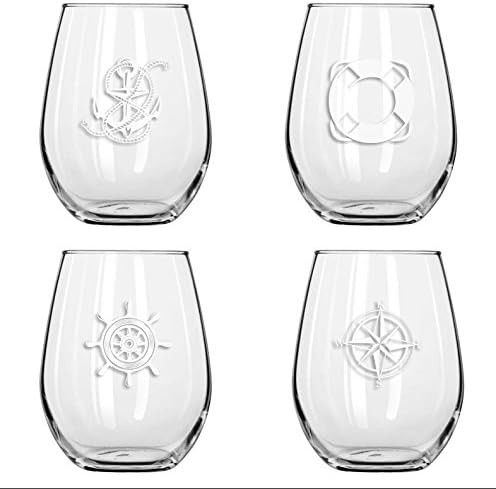 SET OF 4 -Stemless Boat Wine Glasses-Nautical Themed, Plastic, 16oz, Pool Wine Glasses, Shatter P... | Amazon (US)