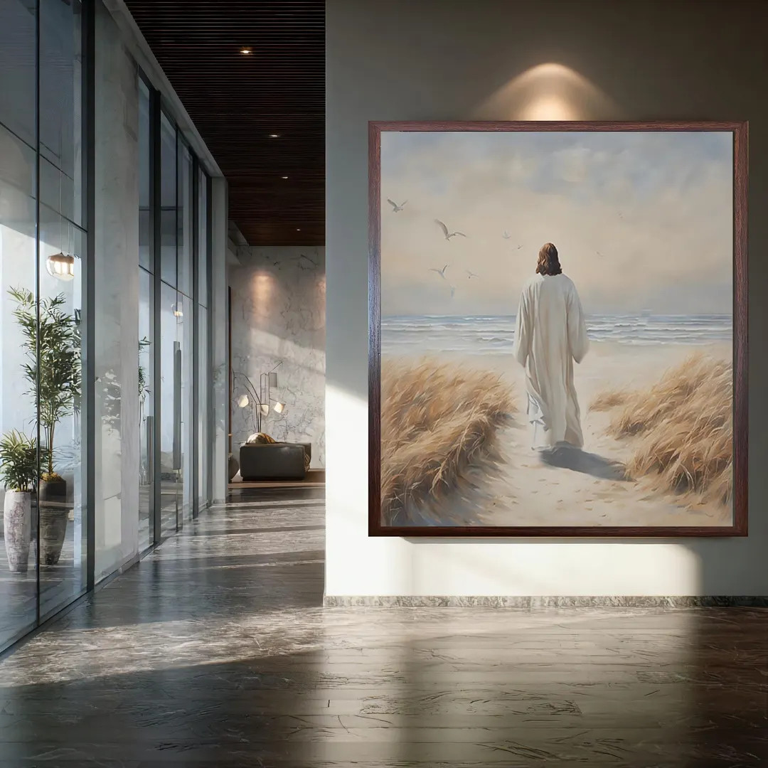 Jesus Walking on Beach Canvas Print Wall Art Peaceful Christian Illustration Spiritual Faith Artw... | Etsy (US)