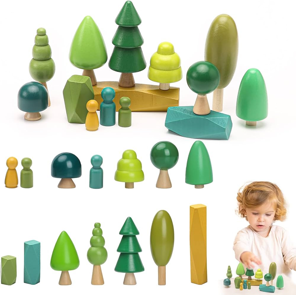 Wooden Tree Toy Set 14PCS Wood Balance Stacking Toys Elegant Ornaments for Home Decrocation Woode... | Amazon (US)