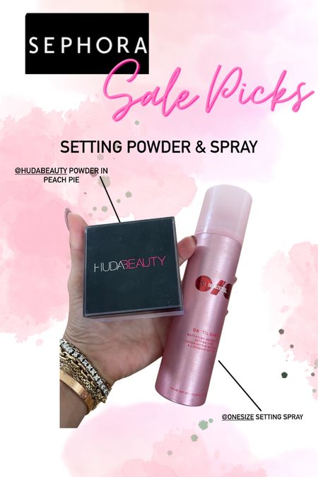 @sephora sale setting powder & spray 
Huda powder in peach pie 
One size setting spray 

#LTKbeauty #LTKxSephora #LTKfindsunder100